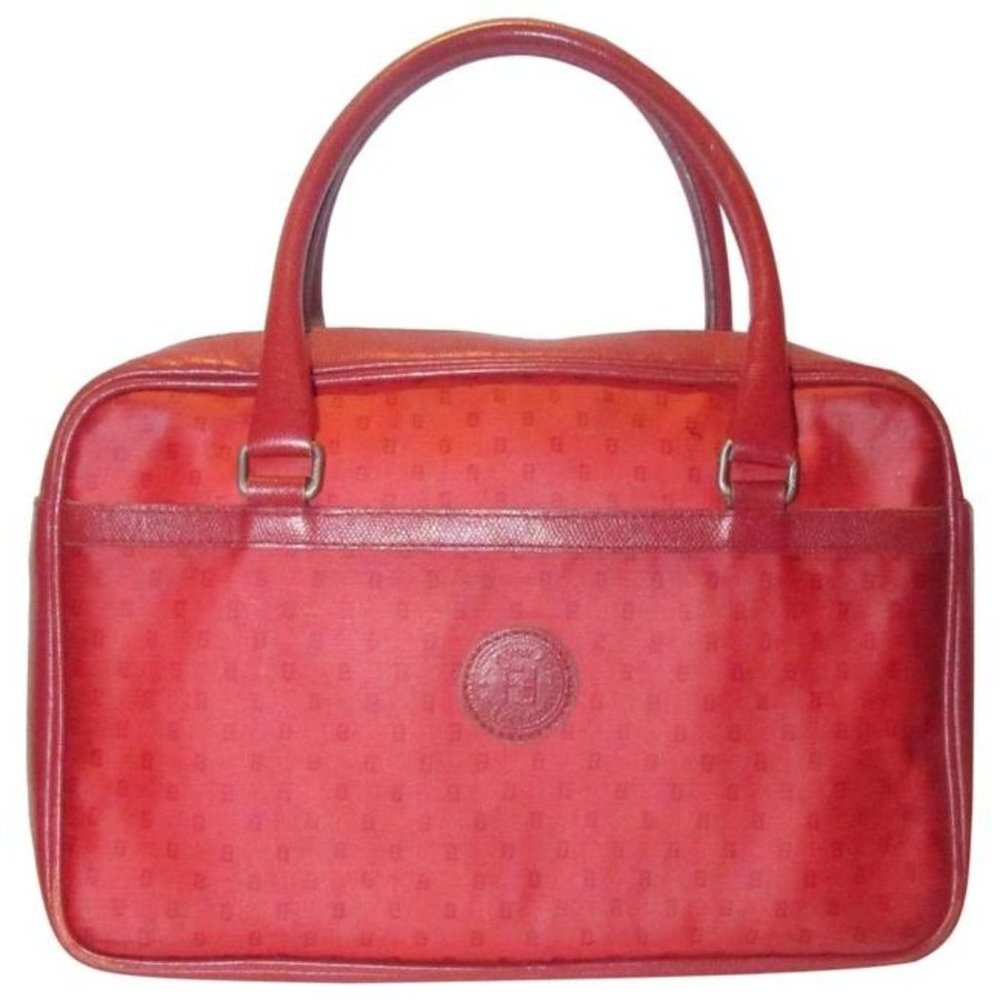 Fendi Early Sas True Red Satchcel Small F Or Zucchino Logo Print Coated Canvas